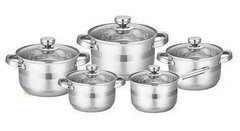 Набір кухонного посуду Edenberg 10 предметів із нержавіючої сталі зі скляними кришками Сріблястий