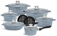 Набір кухонного посуду Edenberg 14 предметів із гранітним антипригарним покриттям Сріблястий
