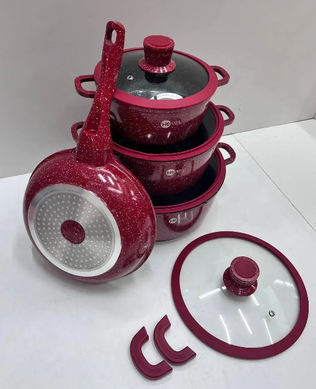 Набір каструль та сковорода з гранітним антипригарним покриттям Higher Kitchen HK-324 Червоний