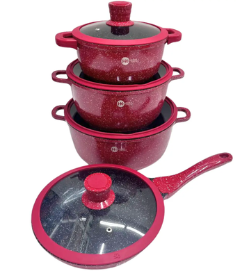 Набір каструль та сковорода з гранітним антипригарним покриттям Higher Kitchen HK-324 Червоний