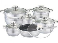 Набір кухонного посуду Edenberg 12 предметів з нержавіючої сталі 5 каструль та сковорода-сотейник з кришками з 5-ти шаровим дном