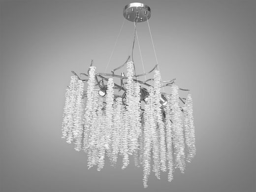 Сучасна, модна кришталева люстра "Гліцинія" із алюмінієвими елементами на 10 ламп, витягнутої форми, довжиною 90 см, хром