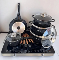 Набір каструль і сковорода та кухонне приладдя Higher Kitchen НК-305 з 17 предметів