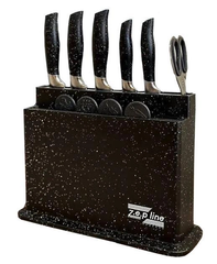 Набір ножів Zepline 6 предметів неіржавіюча сталь дощечка ножиці на підставці