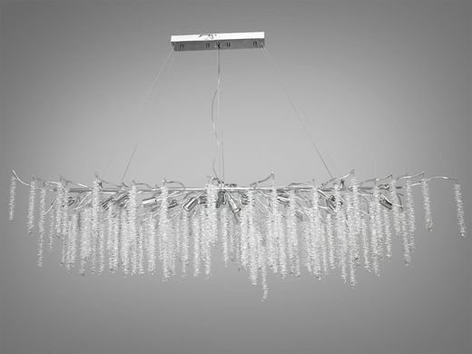 Велична, технологічна, стильна кришталева люстра "Гліцинія" з алюмінієвим каркасом, витягнутої форми, із 18 лампами, довжиною 185 см, хром