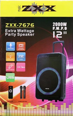 Акустическая переносная колонка ZXX-7676 60Вт 12" 59х36х30см USB/SD/FM/BT/TWS/2MIC/ДУ