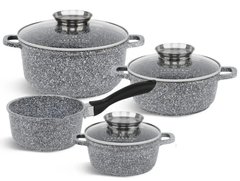 Набір кухонного посуду Edenberg каструль 8 предметів з гранітним покриттям Сірий