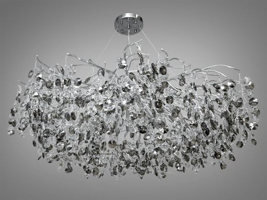 Елітна, стильна, вишукана кришталева люстра з алюмінієвими гілками видовженої форми на 14 ламп, хромове виконання