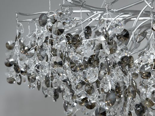 Елітна, стильна, вишукана кришталева люстра з алюмінієвими гілками видовженої форми на 14 ламп, хромове виконання