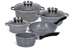 Набір кухонного посуду з ковшем та сковородою Edenberg 8 предметів з антипригарним гранітним покриттям Сірий