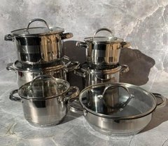 Набір кухонного посуду Edenberg 12 предметів нержавіюча сталь багатошарове дно Сріблястий