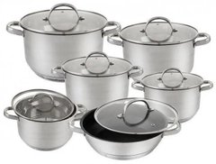 Набір кухонного посуду Edenberg 12 предметів нержавіюча сталь багатошарове дно жароміцне скло Сріблястий