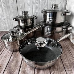 Набір кухонного посуду з 12 предметів Rainberg нержавіюча сталь з товстим дном та скляними кришками