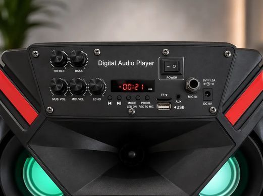 Портативная акустическая система 12" 25Вт с Bluetooth микрофоном на аккумуляторе 2000мA на колесах LiGE-1717 Black
