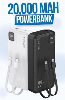 Портативний Power Bank KENSA KP-89 20000 mAh 22.5W з дисплеєм швидкого заряджання PD QC USB-C і кабелями