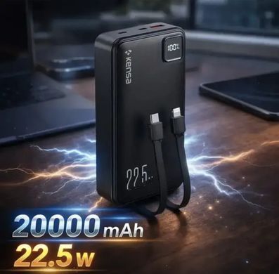 Портативний Power Bank KENSA KP-89 20000 mAh 22.5W з дисплеєм швидкого заряджання PD QC USB-C і кабелями