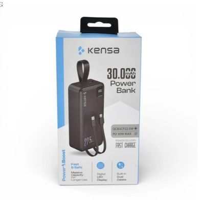 Портативний Power Bank KENSA KP-90 30000 mAh 22.5W з дисплеєм швидкого заряджання PD QC USB-C і кабелями