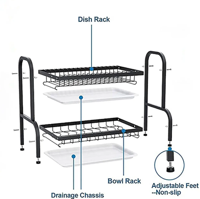 Сушилка стійка органайзер для посуду з нержавіючої сталі Double layered bowl rack