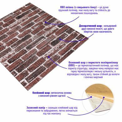 Декоративна 3D панель самоклейка 700х770х5мм Цегла червона Катеринославська (043) SW-00000031