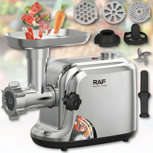 Электрическая мясорубка RAF R.3398 1200W &mdash; с функцией реверса, 3 решетками для фарша и металлическим лотком