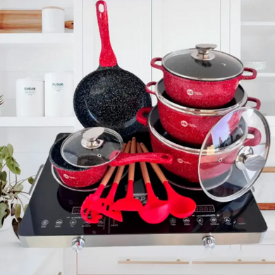 Набор кастрюль и сковорода и кухонные принадлежности Higher Kitchen НК-305 из 17 предметов