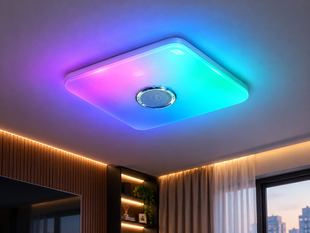 Смарт світильник стельовий DB-8501A білий 80Вт RGB &mdash; з Bluetooth колонкою та керуванням TUYA Smart Life, до 14 м&sup2;