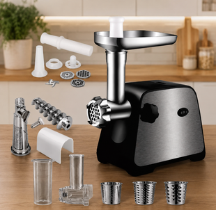 Электрическая мясорубка Domotec MS-2027 7 в 1, 4500 Вт, с соковыжималкой, терками, насадками для колбас и кеббе