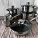 Набір посуду German Family з нержавіючої сталі (12 предметів) з багатошаровим дном Набір каструль та сковорода