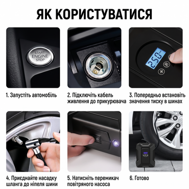 Автомобільний компресор 120Вт 150PSI 12В від прикурювача з дисплеєм, насадками та захисним кейсом Suitu ST-818 Black