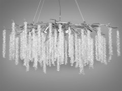 Современная, модная хрустальная люстра "Глициния" с алюминиевыми элементами на 10 ламп, вытянутой формы, длиной 90 см, хром