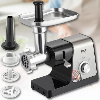 Мясорубка электрическая RAF R.3382 1200W с реверсом, защитой от перегрева, 3 решетками, насадками для колбас и кеббе, ножом из нержавеющей стали, производительность 1.5 кг/мин