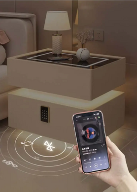 Приліжкова тумба OKOP KP-589 з сейфом, кодовим замком, Bluetooth-колонкою, RGB LED-підсвічуванням, USB-портом і бездротовою зарядкою, біла/чорна
