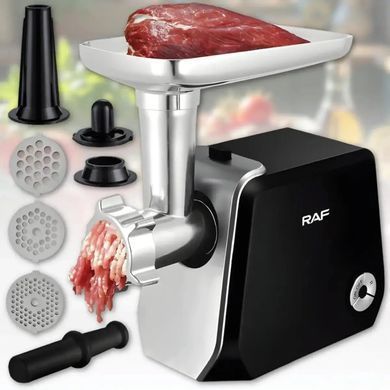 Мясорубка электрическая RAF R.3374 1000W для дома с реверсом, насадками для фарша, домашних колбас и кеббе, 3 диска для помола, нож из нержавеющей стали