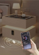 Приліжкова тумба OKOP KP-589 з сейфом, кодовим замком, Bluetooth-колонкою, RGB LED-підсвічуванням, USB-портом і бездротовою зарядкою, біла/чорна