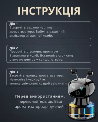 Автоматичний ароматизатор у машину Smart Robot &mdash; робот-дифузор для авто на USB, інтерактивний ароматизатор з LED-підсвіткою