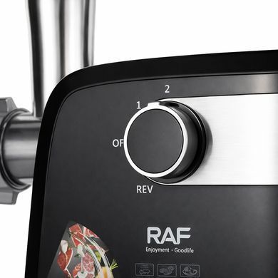 Мясорубка электрическая RAF R-3362 1000W для дома с реверсом, 3 решетками для фарша, насадками для колбас и кеббе, защита от перегрузки, мощная электромясорубка