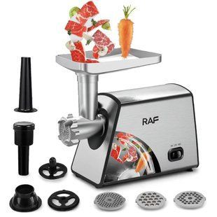 Мясорубка электрическая RAF R-3378 2500W для дома с реверсом и насадками, мощная электромясорубка для фарша и мяса, бытовая кухонная мясорубка