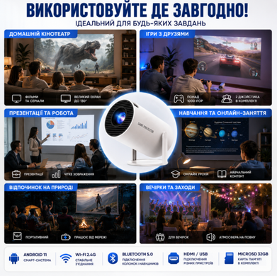 Проектор M300 MAX 2в1 з ігровою консоллю, Wi-Fi 2.4G, Full HD &mdash; смарт-проектор з 2 джойстиками та екраном 220х127 см