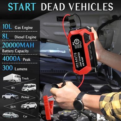Пуско-зарядное автомобильное устройство 6000mAh 600А с компрессором 150PSI 32л/мин, дисплеем и фонарём JUMP STARTER COCY-Q18 Red