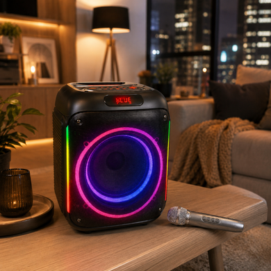 Портативна акустика ZXX-5502 / Bluetooth акумуляторна колонка з RGB підсвічуванням / Бездротова колонка караоке з мікрофоном, FM, TWS, USB