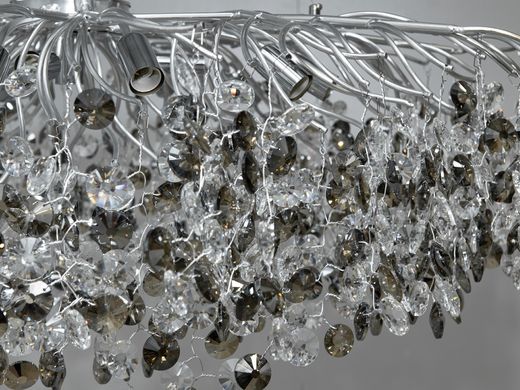 Элитная, стильная, изысканная хрустальная люстра с алюминиевыми ветвями удлиненной формы на 14 ламп, хромовое исполнение