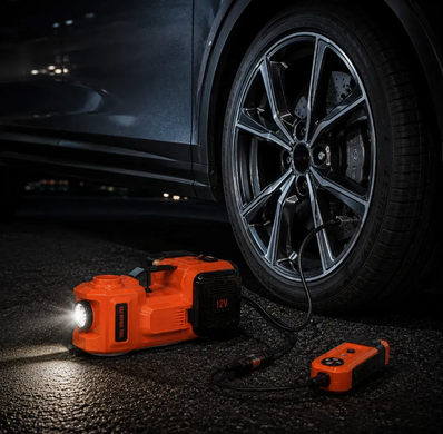 Набір 3в1 електричний домкрат, компресор і ліхтарик, 180W, 12V, 3.5т, ZSY01-X, Помаранчевий / Електричний домкрат для авто