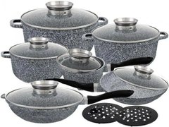 Набор кухонной посуды Edenberg 14 предметов с антипригарным гранитным покрытием для всех типов плит Серый