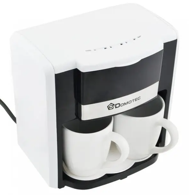 Электрическая кофеварка DOMOTEC 500W Капельная с двумя чашками по 150мл Белая