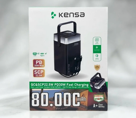 Павербанк KENSA 80000 mAh 22.5W: Енергонезалежність у будь-яких умовах. Потужний Power Bank зі швидкою зарядкою та LED-ліхтарем