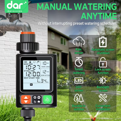 Умный программируемый таймер полива XON Water Timer X-344, 3/4", до 10 программ, ЖК-дисплей, IP54, для сада и огорода, черный