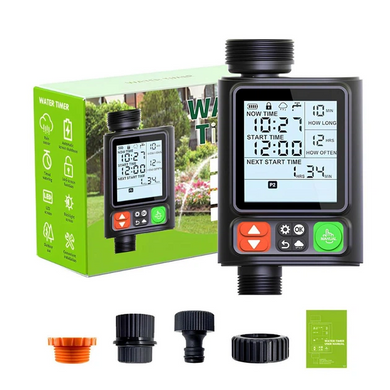 Умный программируемый таймер полива XON Water Timer X-344, 3/4", до 10 программ, ЖК-дисплей, IP54, для сада и огорода, черный