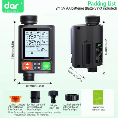 Умный программируемый таймер полива XON Water Timer X-344, 3/4", до 10 программ, ЖК-дисплей, IP54, для сада и огорода, черный
