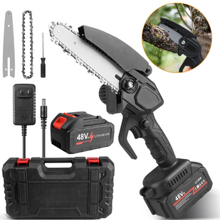 Акумуляторна ланцюгова міні пила Electric Chain Saw 48V 8" дюймів 20см з 2 акумуляторами для обрізання гілок дерев у кейсі