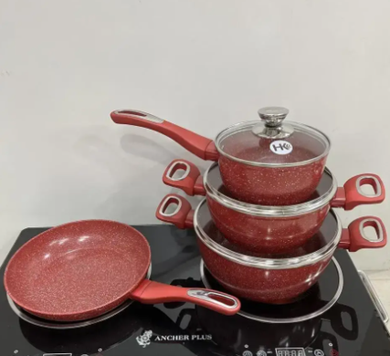 Набір посуду з мармуровим покриттям антипригарним Higher Kitchen НК-315 Червоний